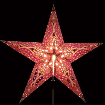 Mandala Glitter Pink  - Faltbarer Leuchtstern, Weihnachtsstern aus Papier mit 5 Zacken, 60 cm